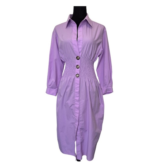 Zara Shirred Waist Midi Dress Lilac - Picture 2 of 12